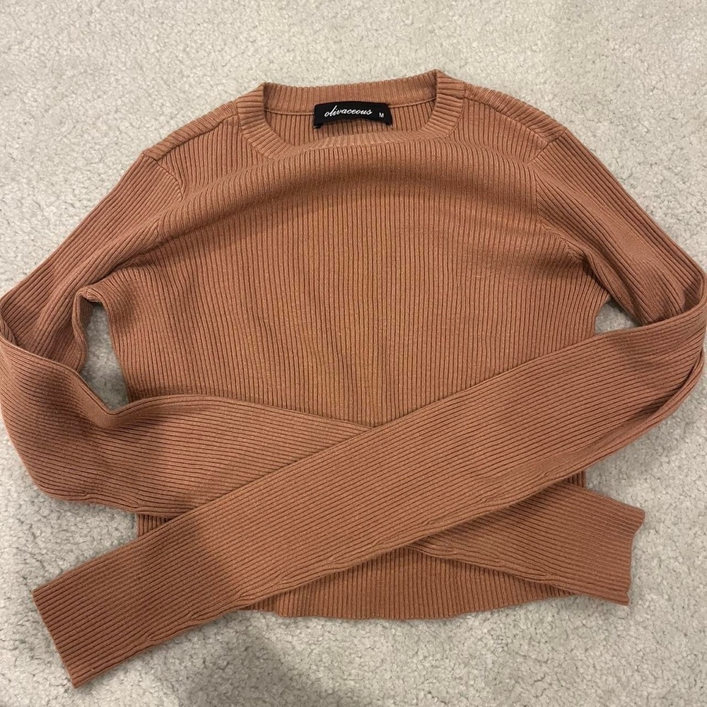Olivaceous Women's Tan Ribbed Sweater